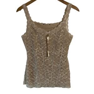 Y2K Beige Lace Corset Style Cami Top SZ M Fairycore Coquette Grunge Bustier